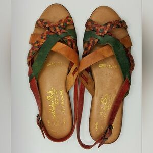 Vintage Leather Craft Jane Brazilian Multicolor Braided Slingback Sandals